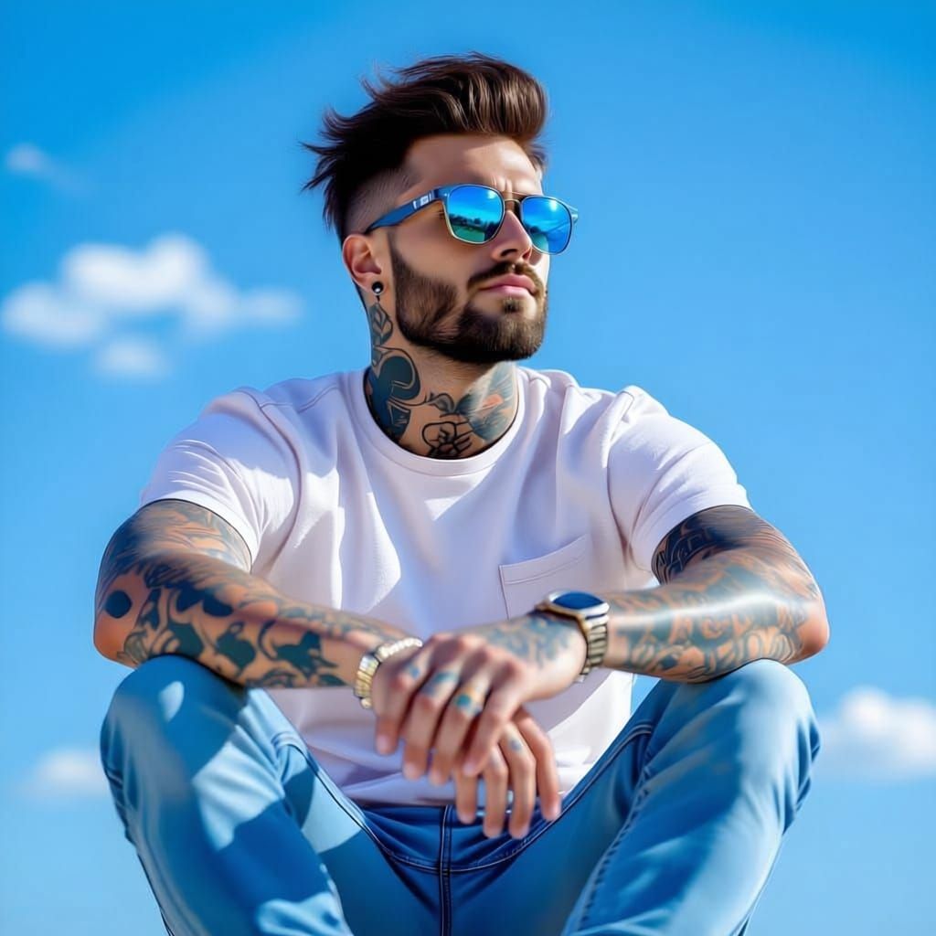 Noble Man with Tattoos Gazing Upwards