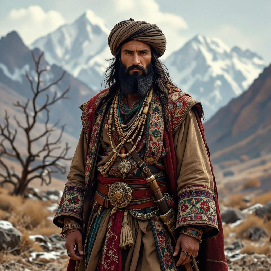 Pashtun Warrior in Afghan Mountains, Digital Art