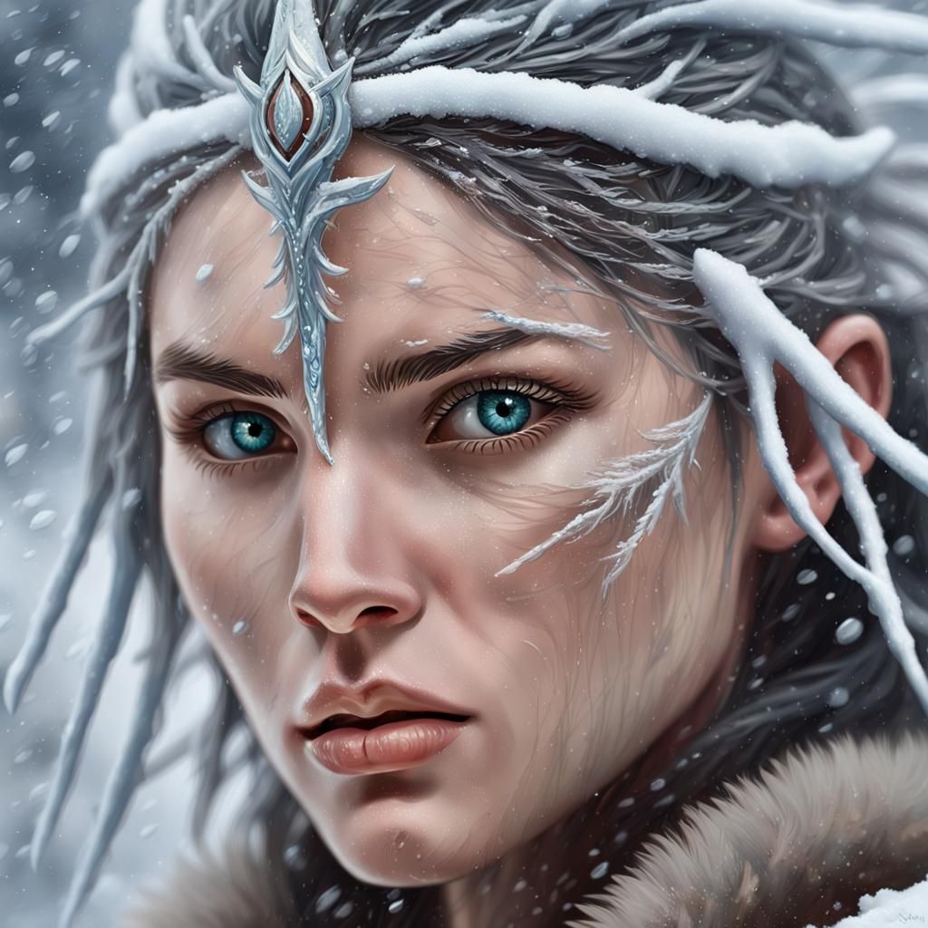 Winter Warlady Portrait in Impasto Oil Style