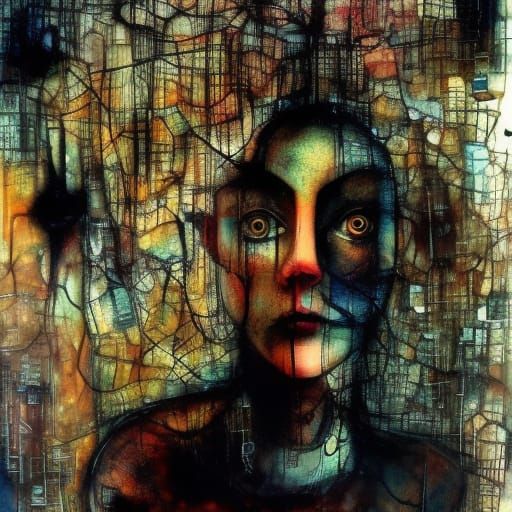 Surreal Woman's Portrait in Maximalist Style