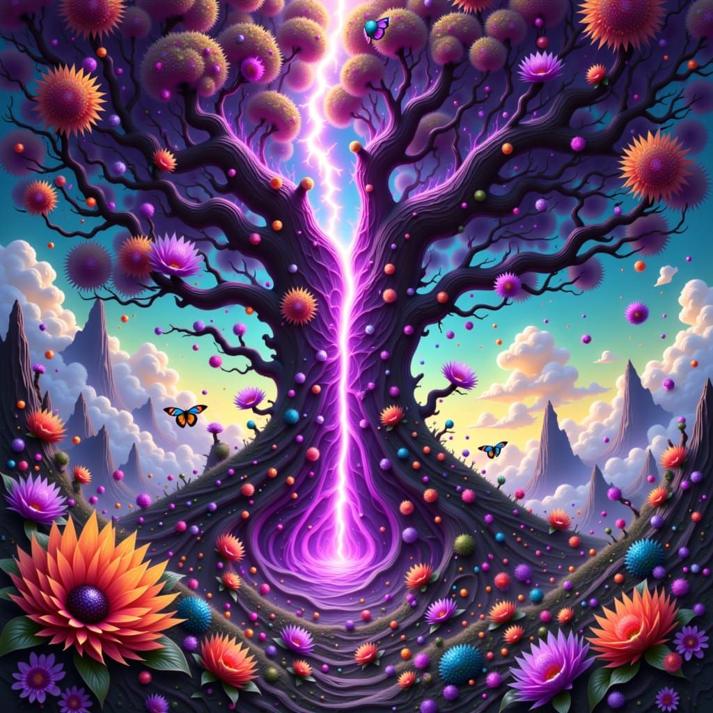 Good and Evil: Lightning Tree in Digital Painting Style