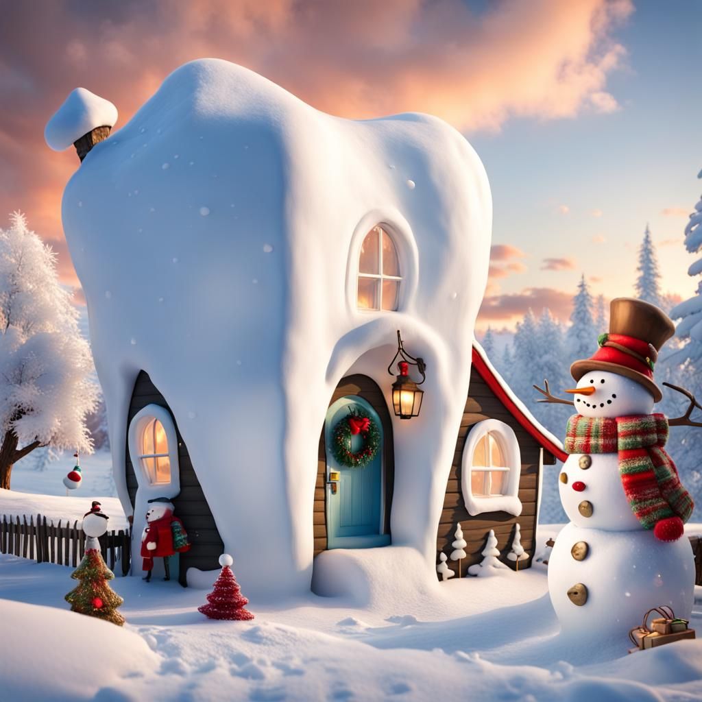 Molar Tooth House in Winter Christmas Scene