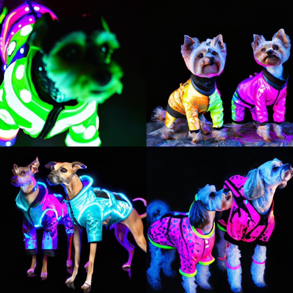 Dogs in Neon Spark-Punk Costumes