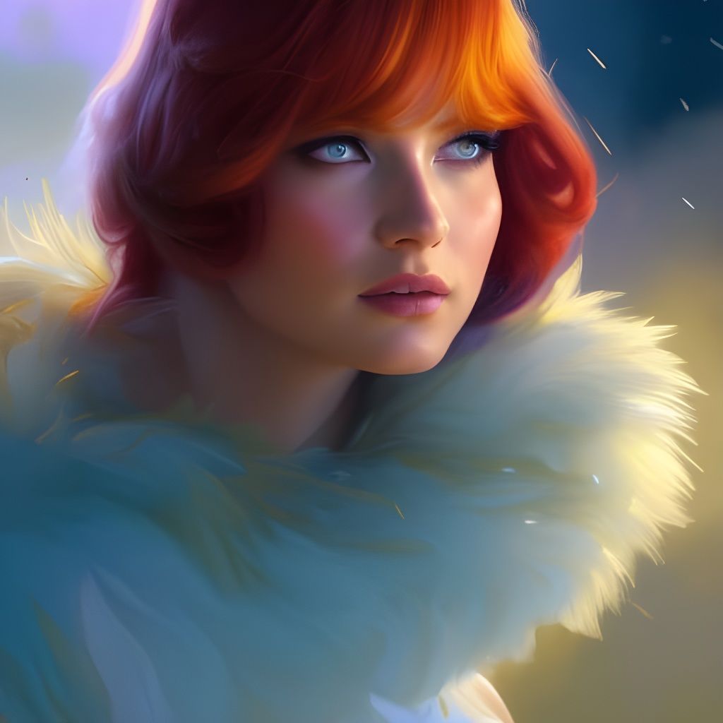 Ethereal Ginger-Haired Woman Portrait in Gouache Style