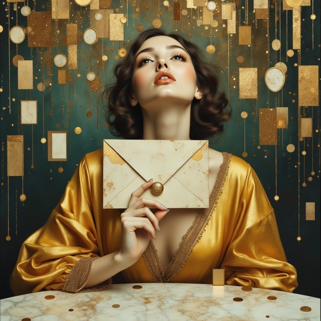 Woman with Envelope in Pop Surreal Style
