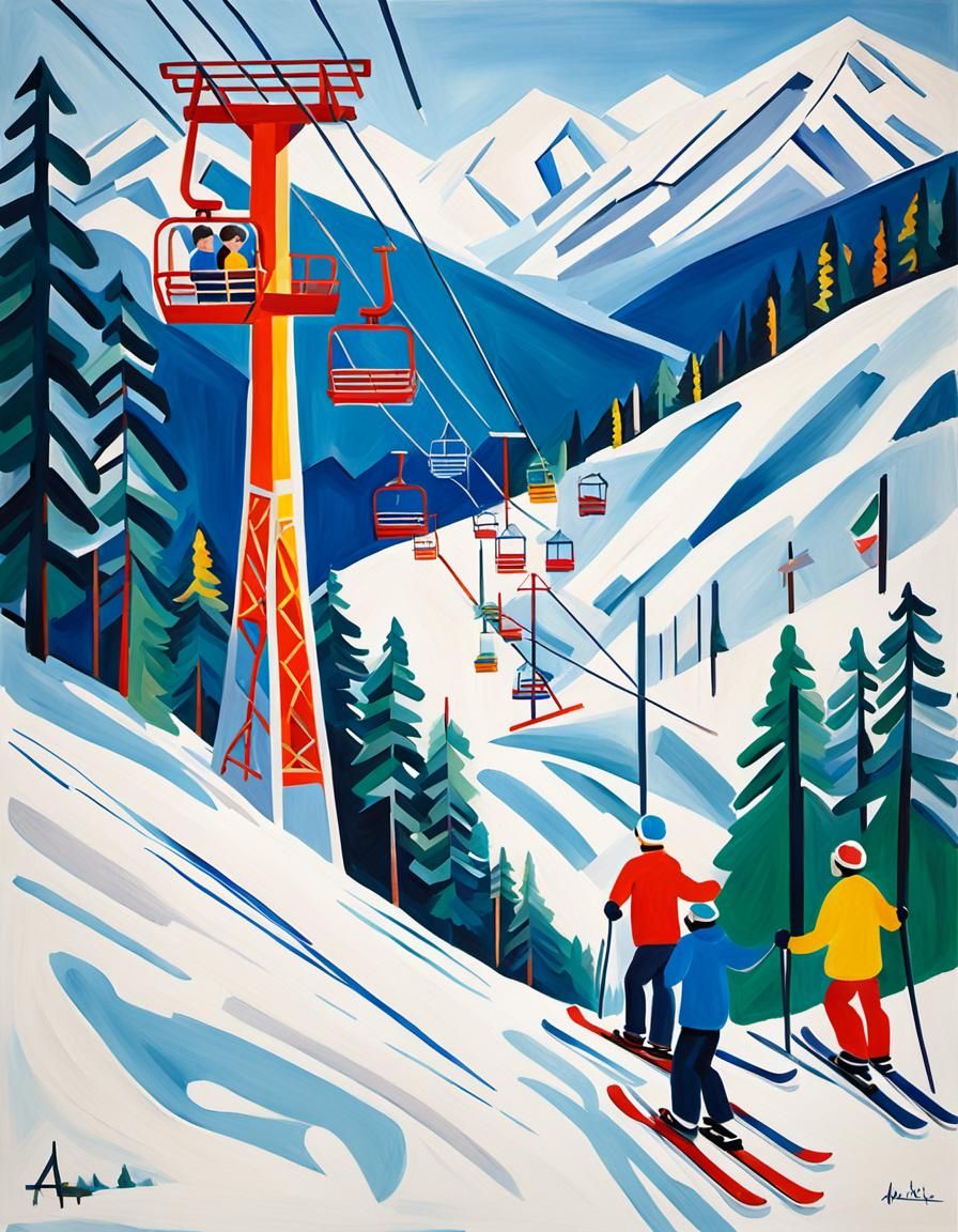 Alpine Ski Lift in Fauvist Style