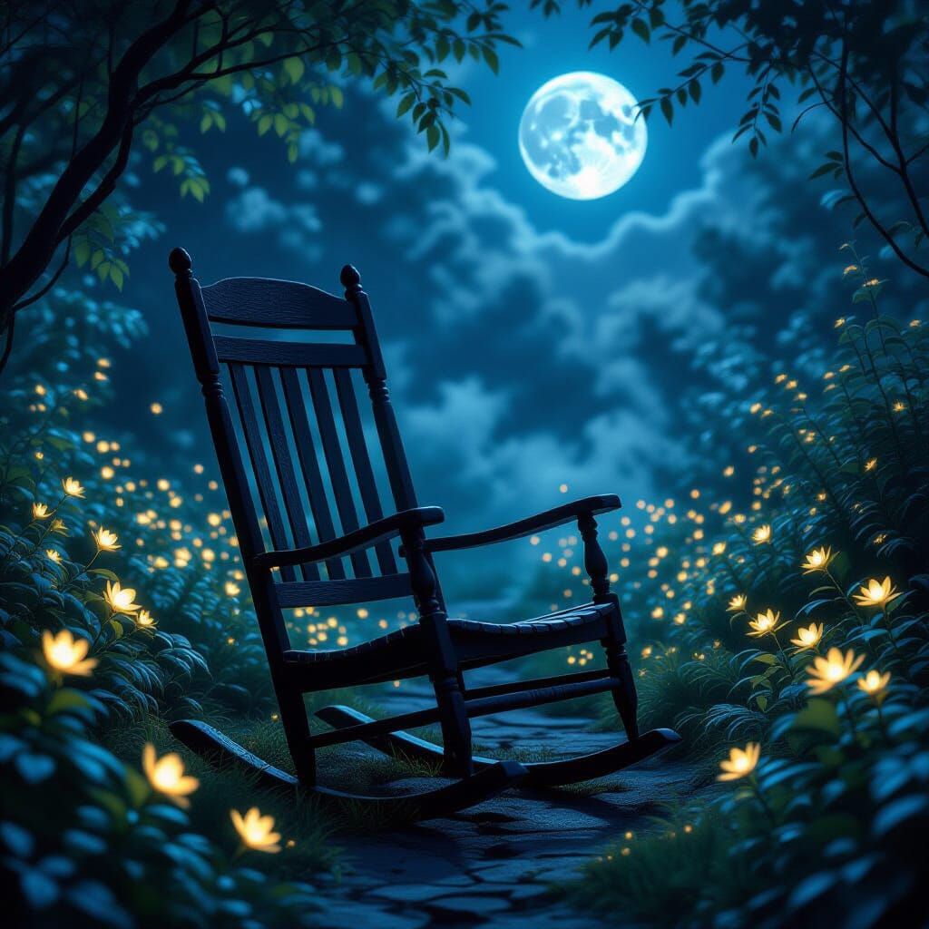Moonlit Garden Rocking Chair in Dark Fantasy Style