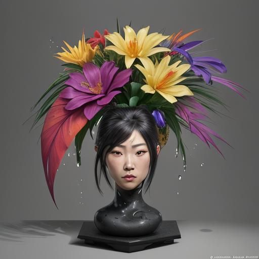 Hyperrealistic Ikebana Arrangement as Splash Art