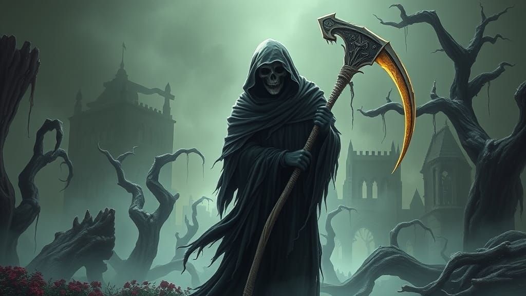 Grim Reaper Collecting Souls in Dark Surrealism