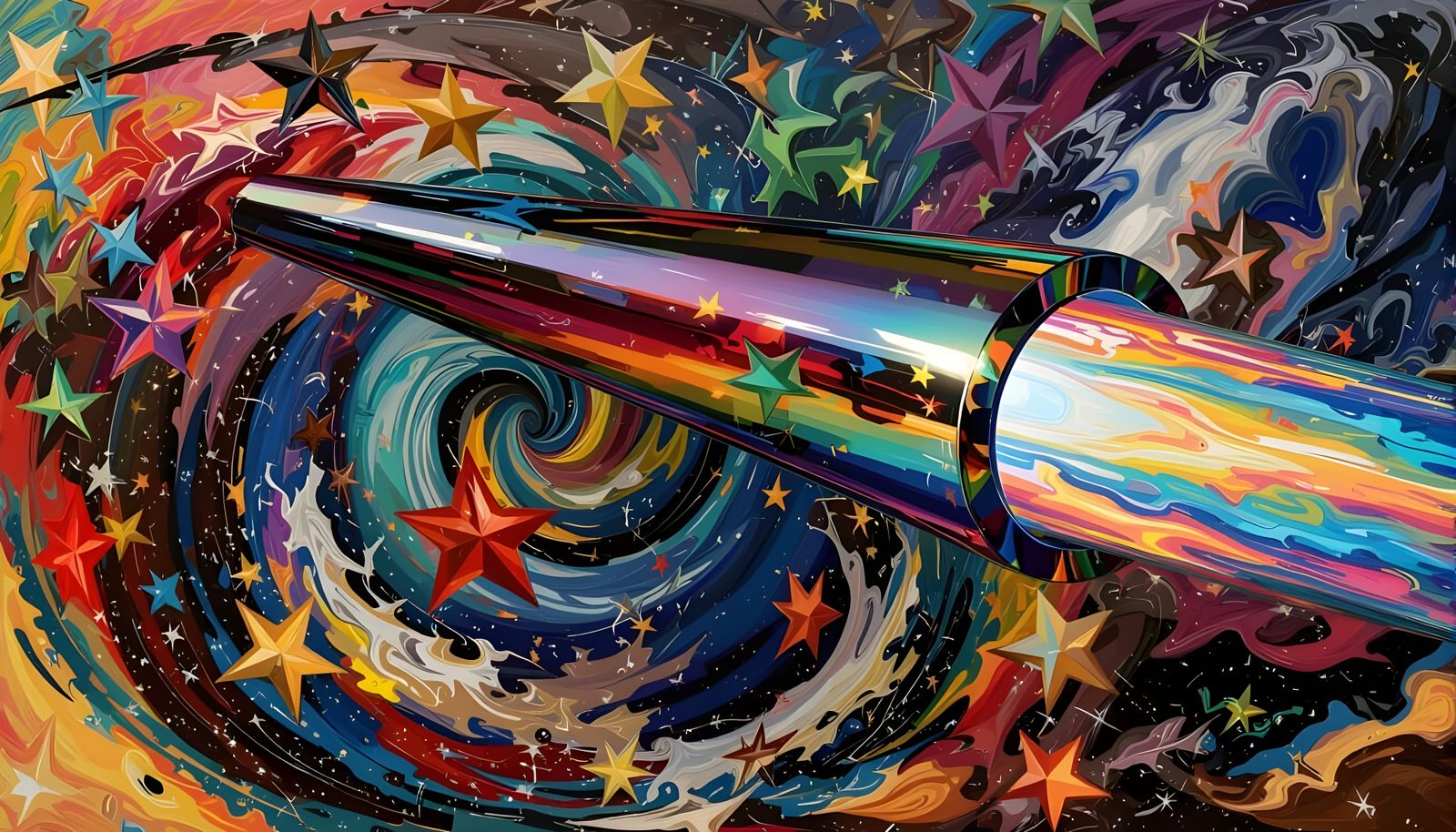 Sleek Rainbow Cylinder with 3D Vortex Exhaust