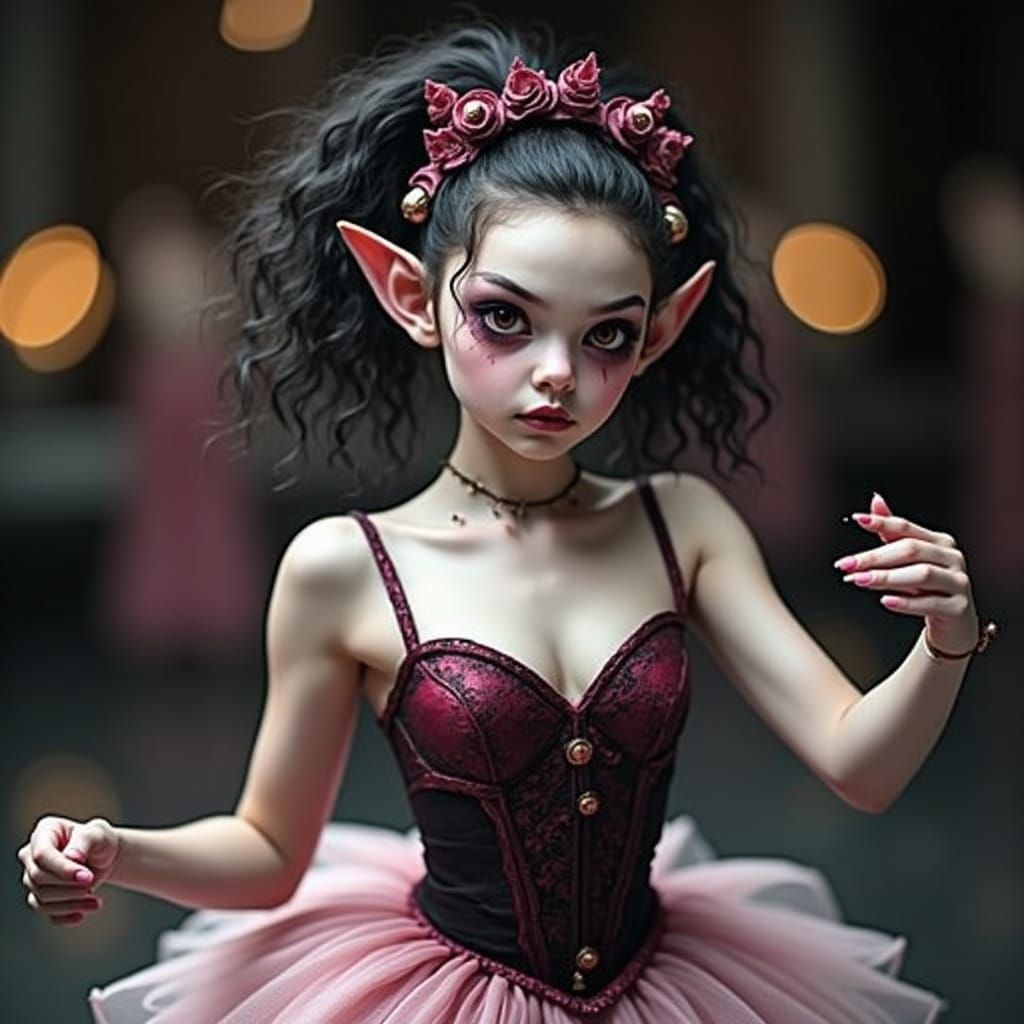 Sinister Ballerina Goblin Girl with Pink Eyes