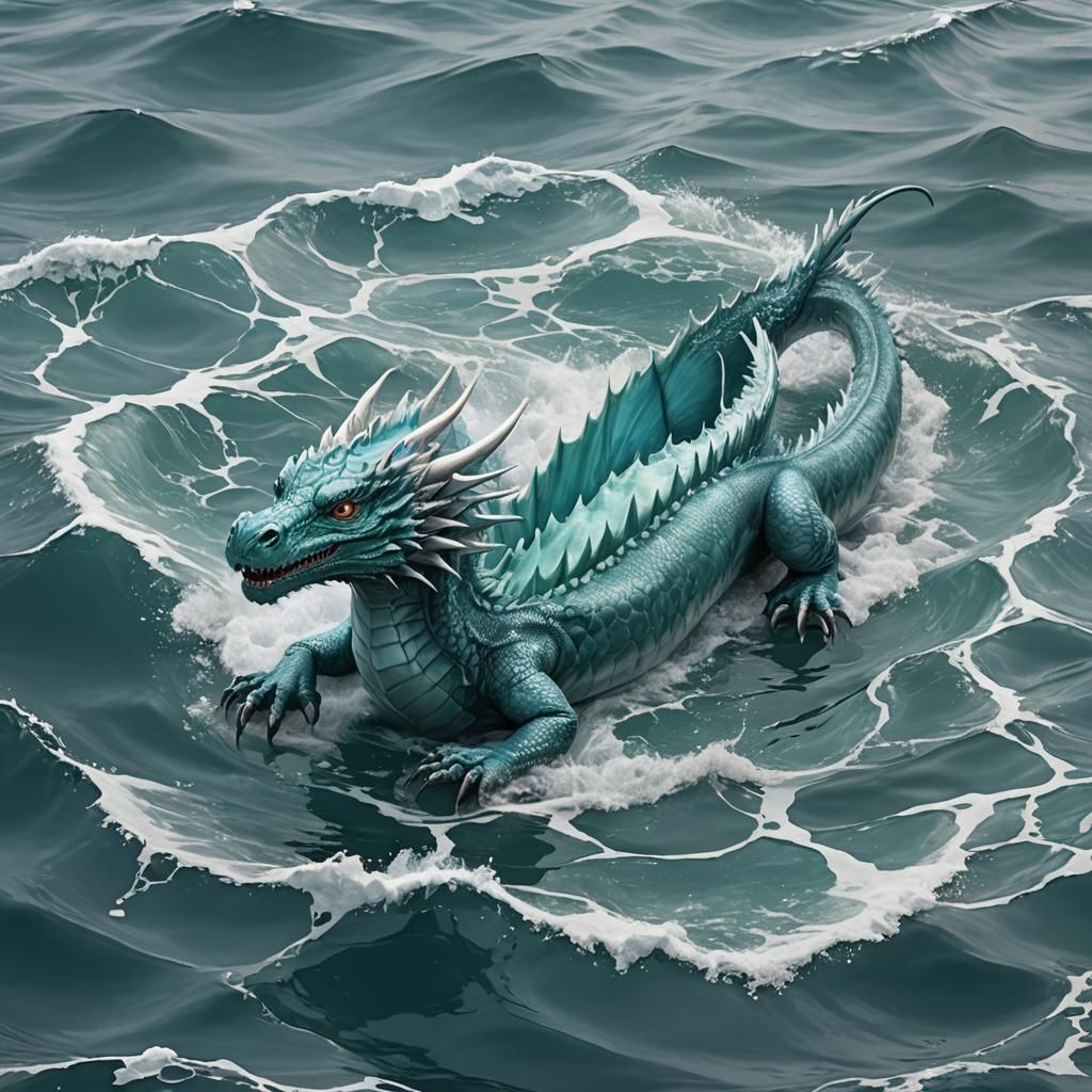 Icy Water Dragon Swimming in Ocean Depths