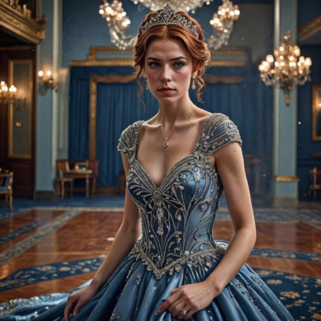 Woman in Diamond Dress on Ballroom Floor