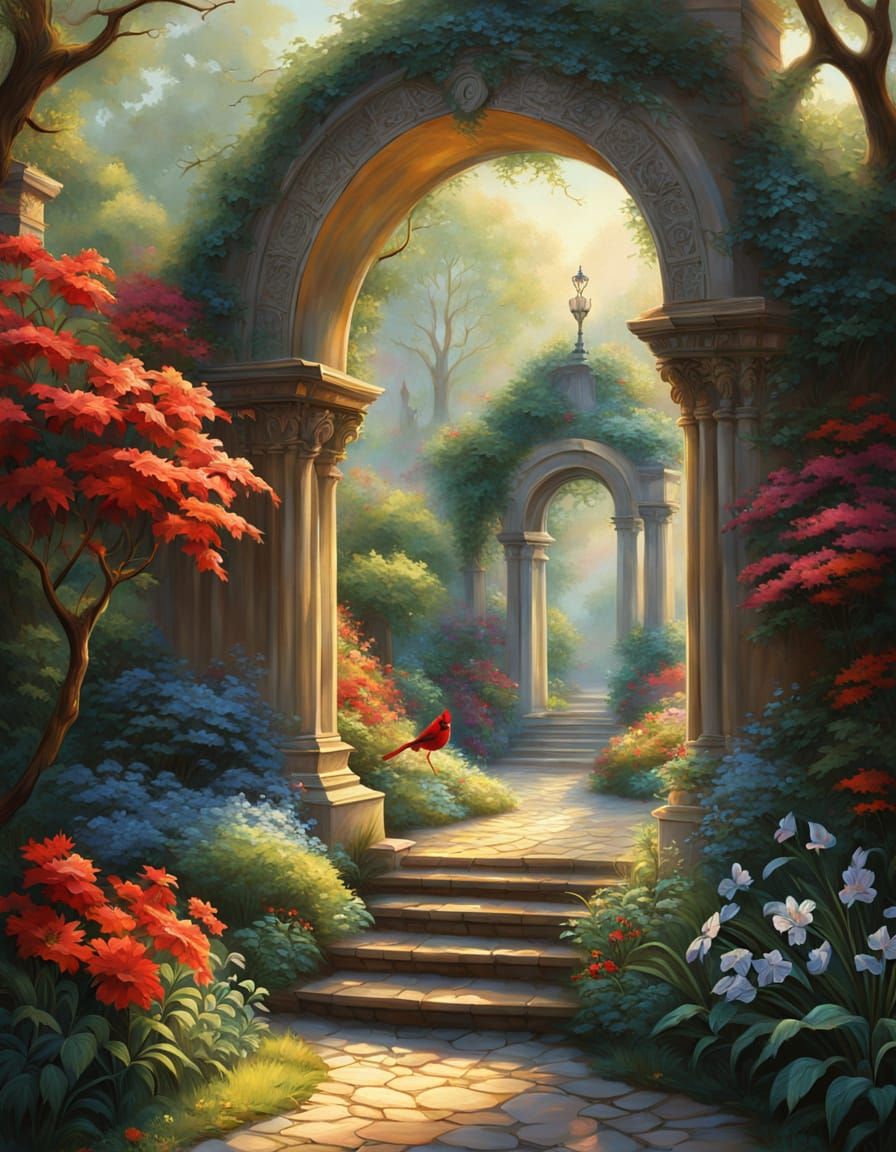 Ethereal Garden Portal with Cardinal