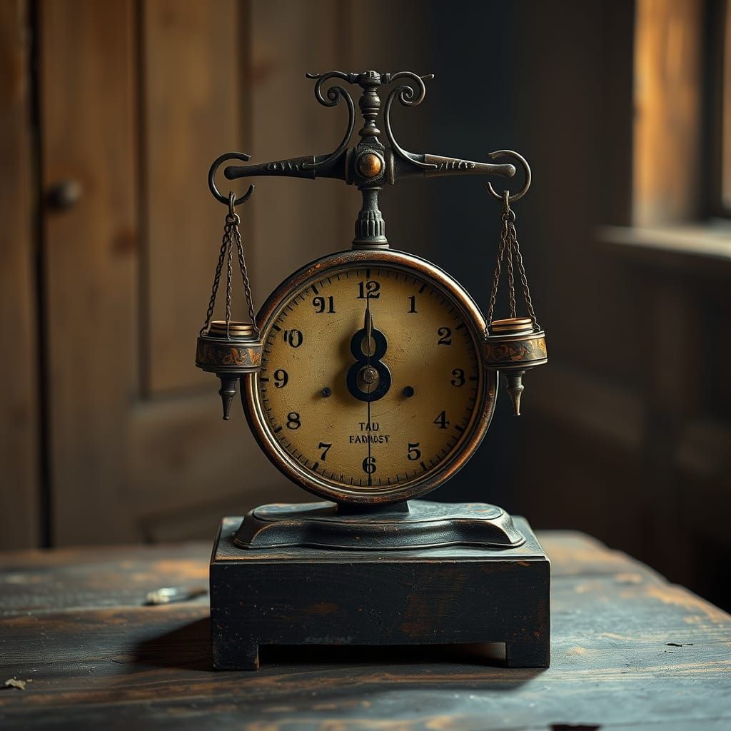 Antique Scales with Rusted Accents and Wooden Base