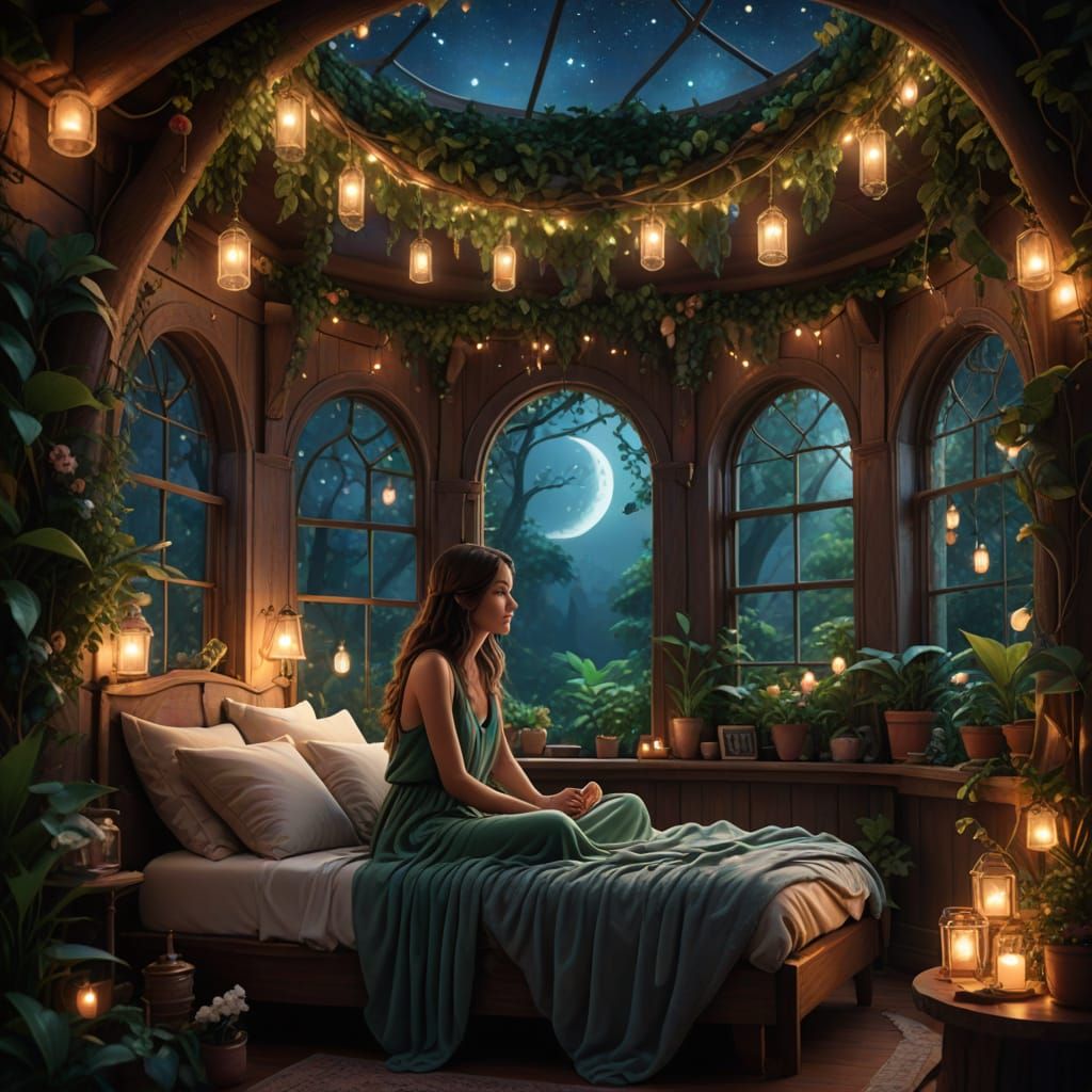 Romantic Fantasy Treehouse Bedroom in Whimsical Style