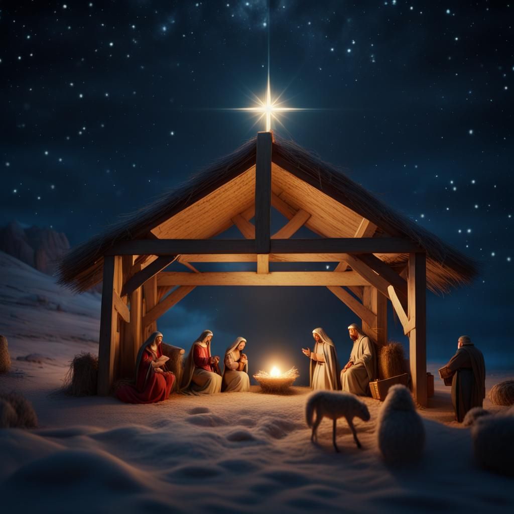 Nativity Scene at Night with Bright Star