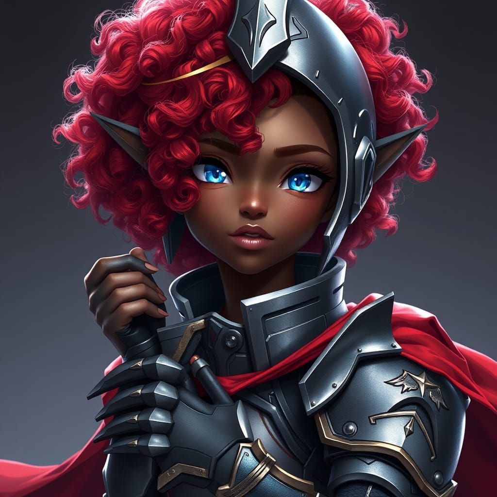Knight Woman with Red Hair in Anime Style