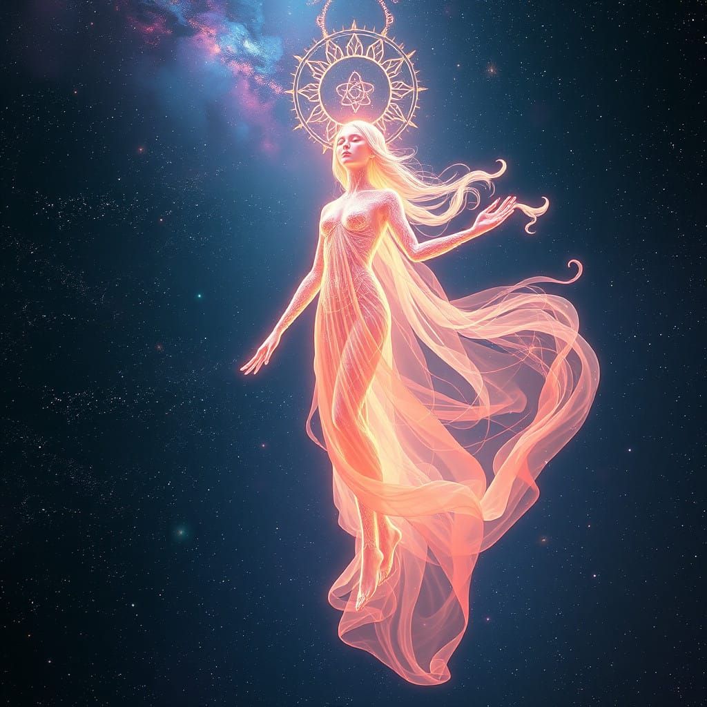 Luminous Androgynous Being in Celestial Ascension