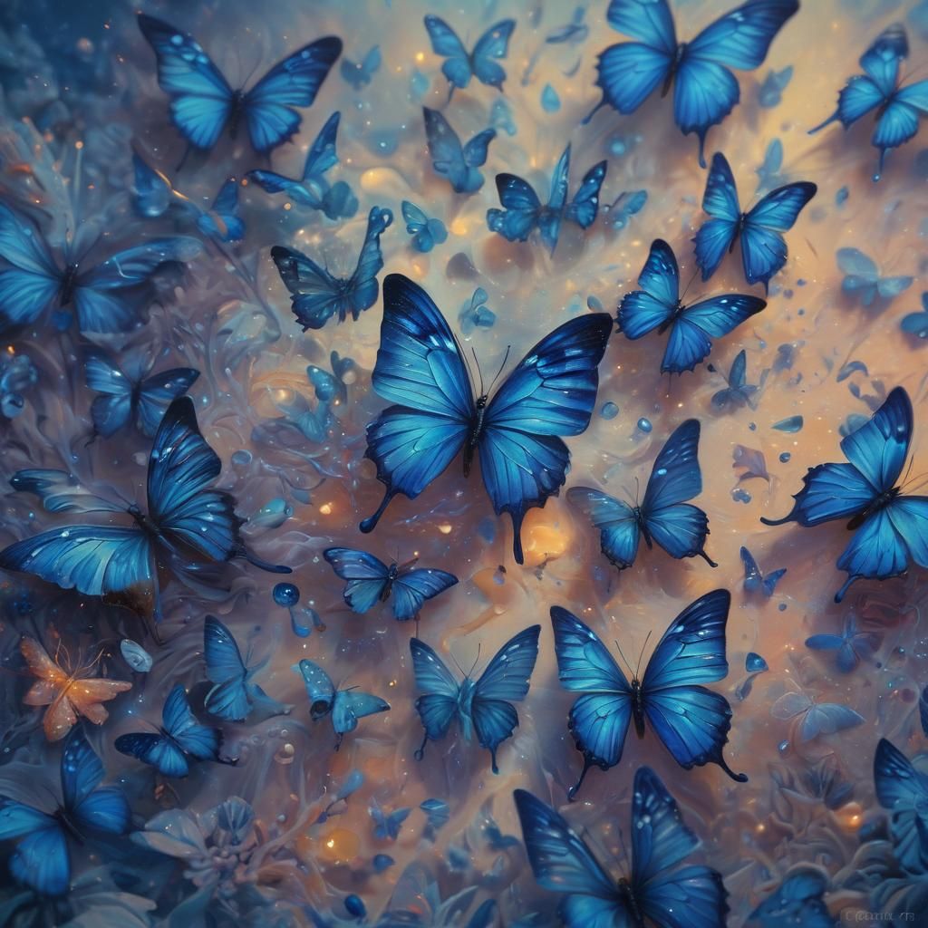Blue Surrealism: A Macro Oil Painting