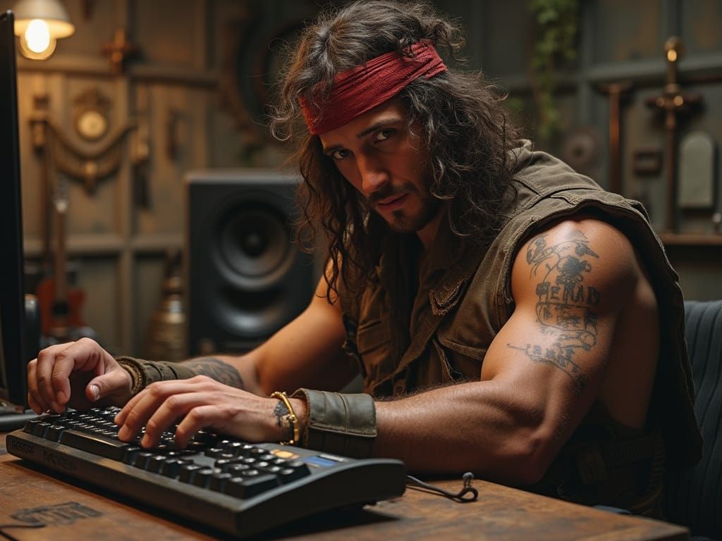 Cyberpunk Keyboard Warrior in Tactical Gear