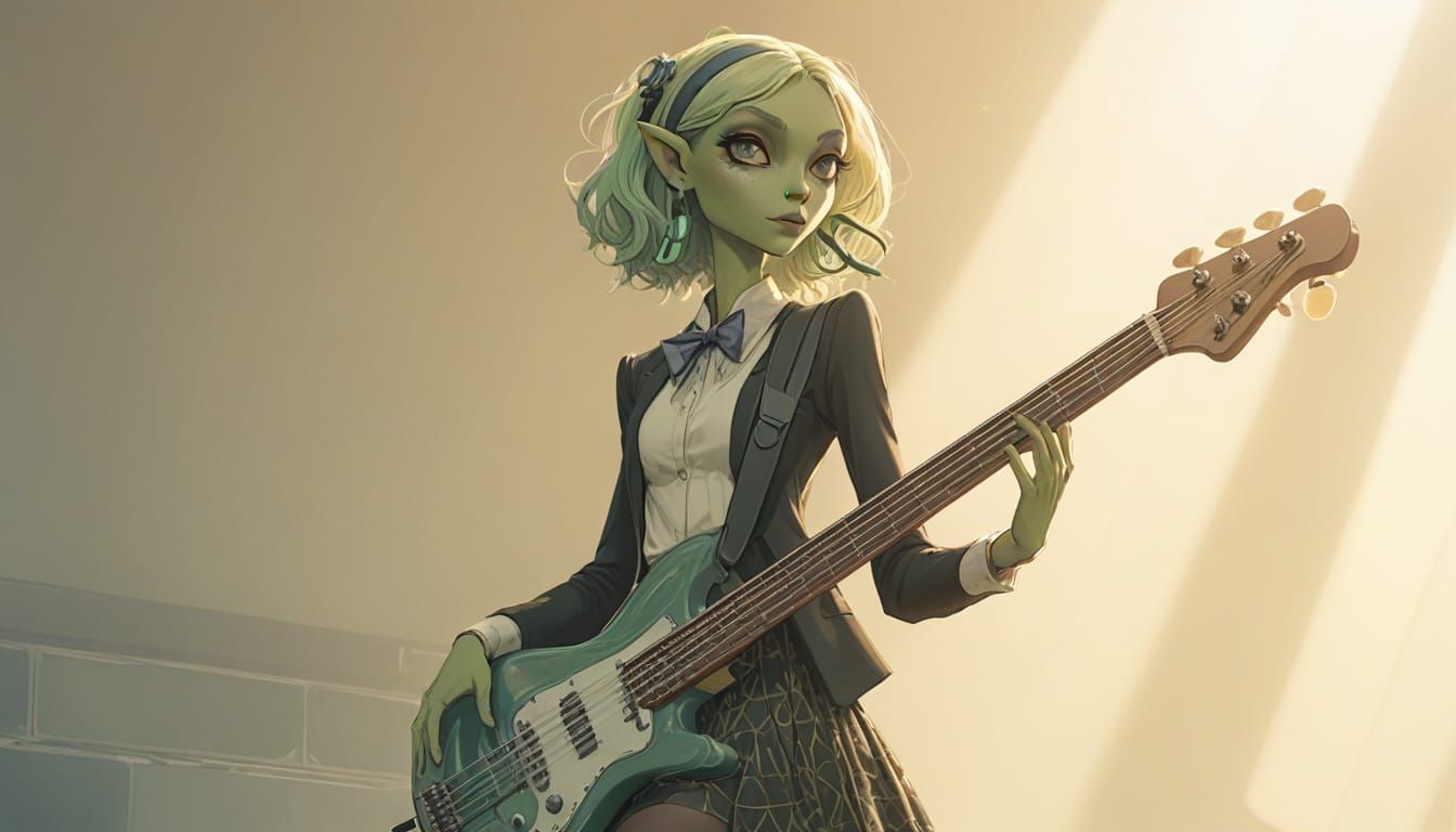 Anime Elf Musician in 1970s Style