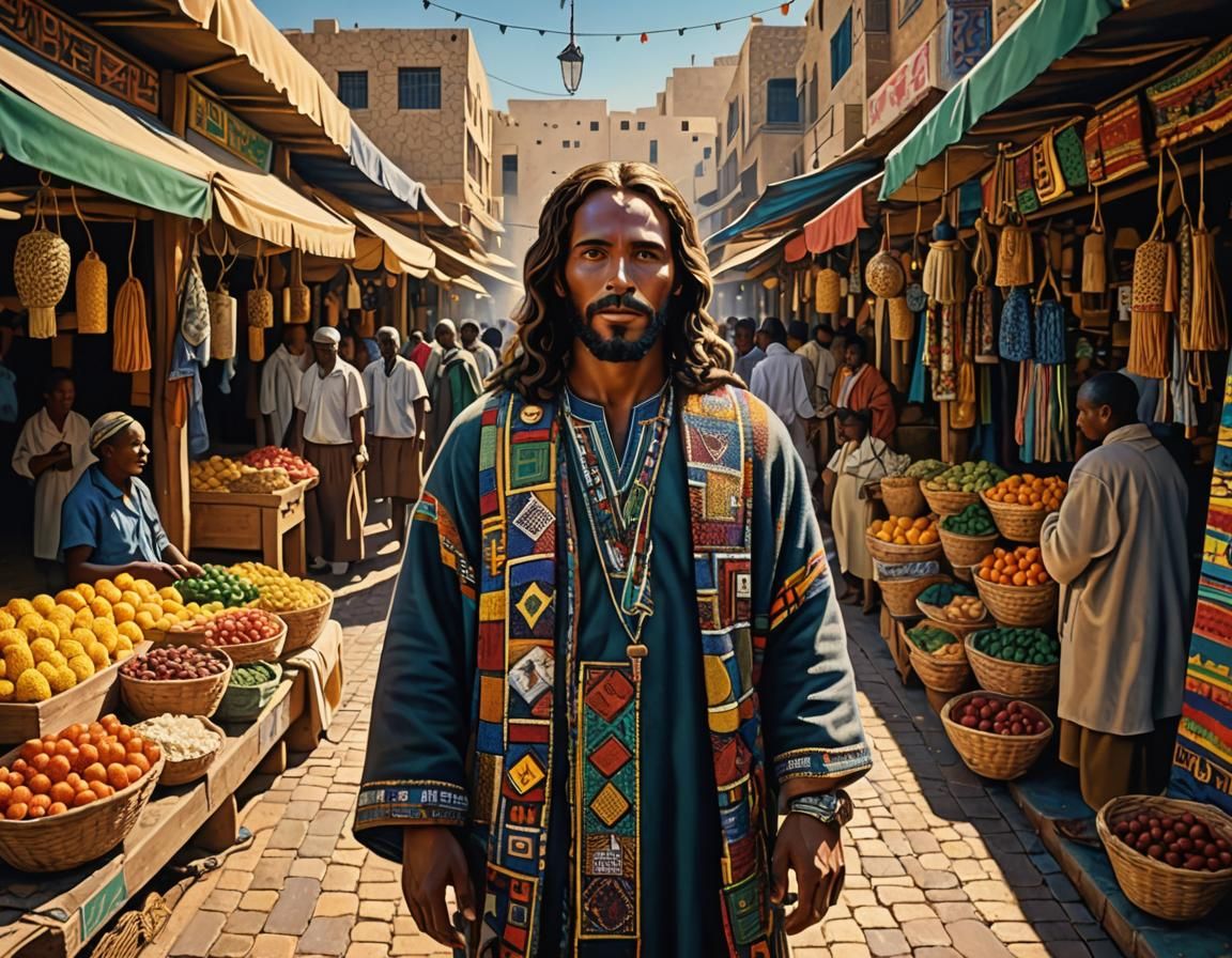 Christ in Israeli Market: Pointillism and Ndebele Art