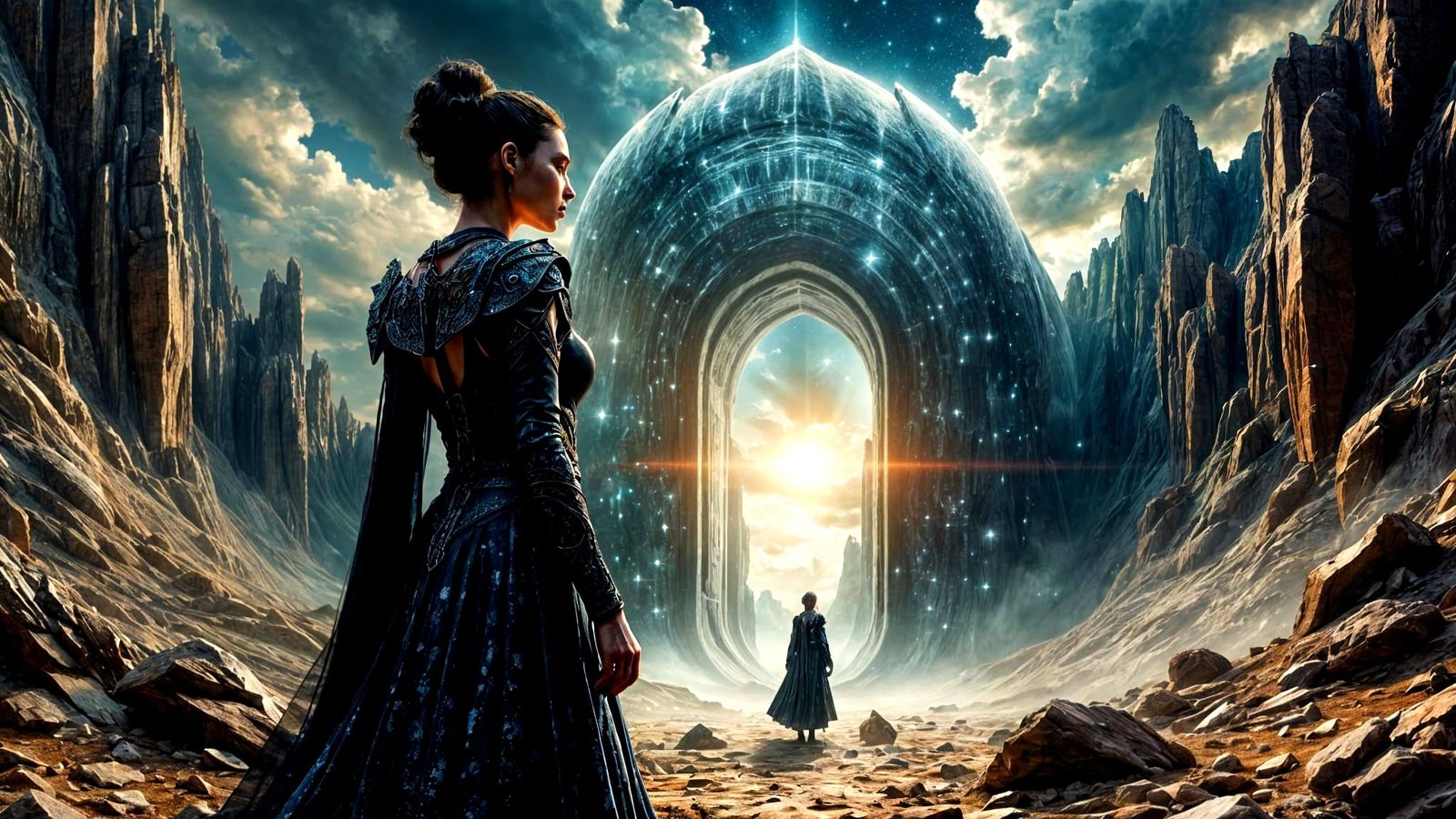 Warrior Queen at Crystal Gateway on Alien World