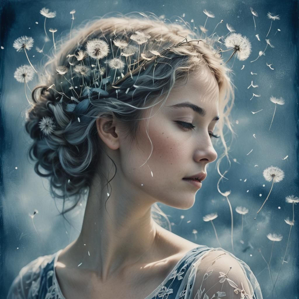 Dandelion Dream: A Cyanotype-Inspired Portrait