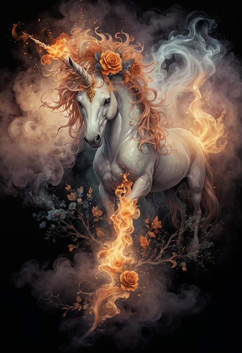 Ghostly Unicorn Patronus in Fiery Tones