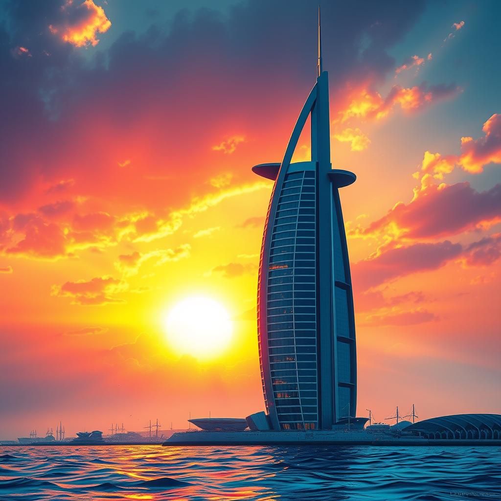 Burj Khalifa at Sunset in Splash Art Style