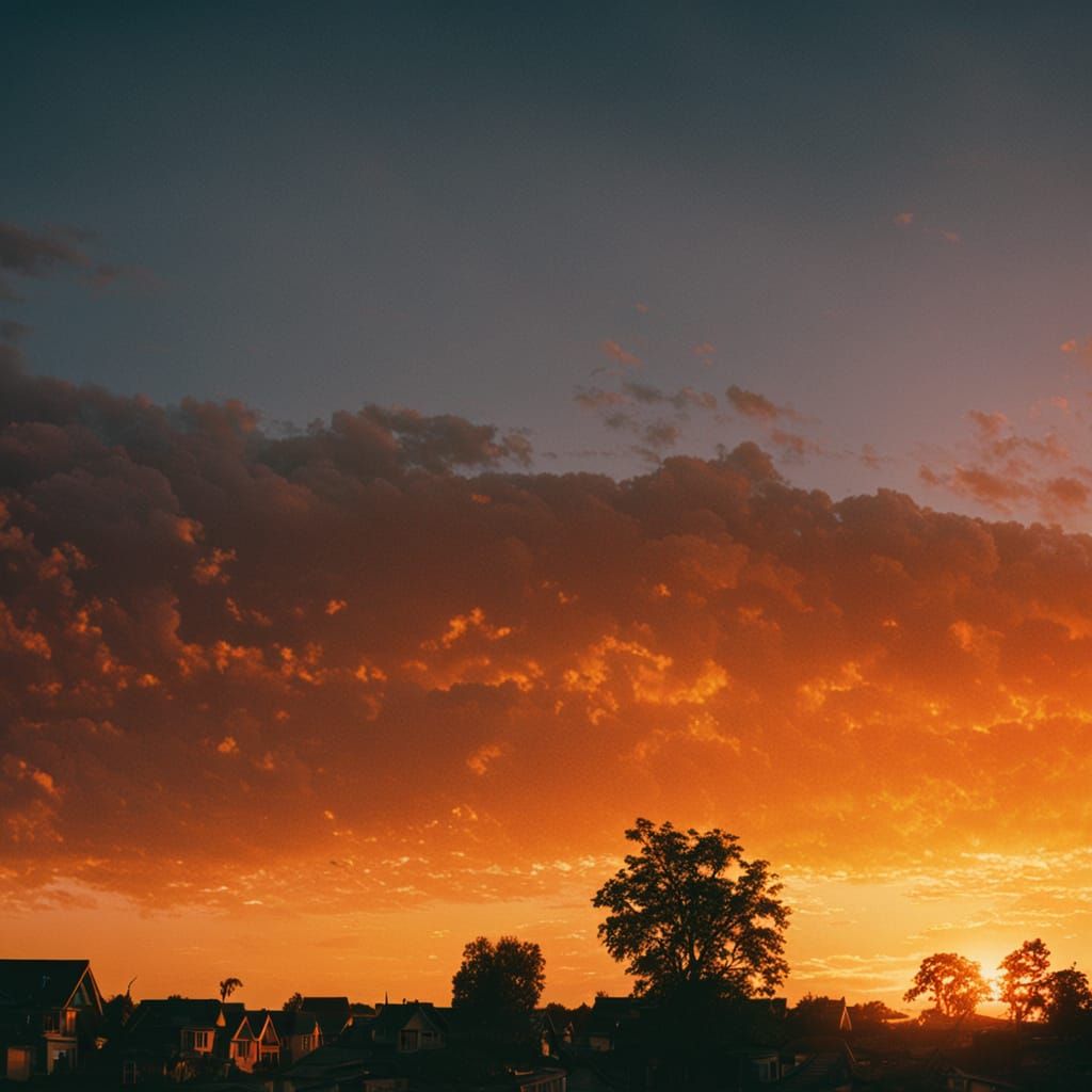 Golden Hour Masterpiece: Warm Sunrise Over Suburban Landscap...