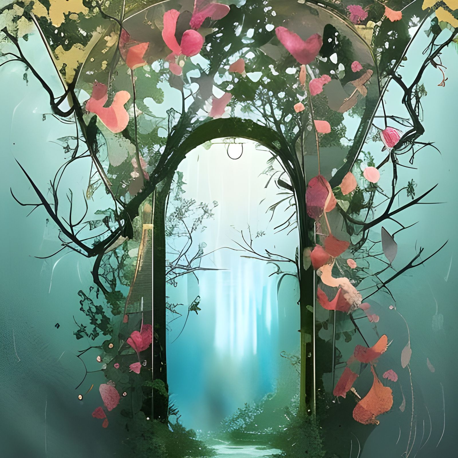 Blooming Morning Glory Arch in Liquid Gouache Style