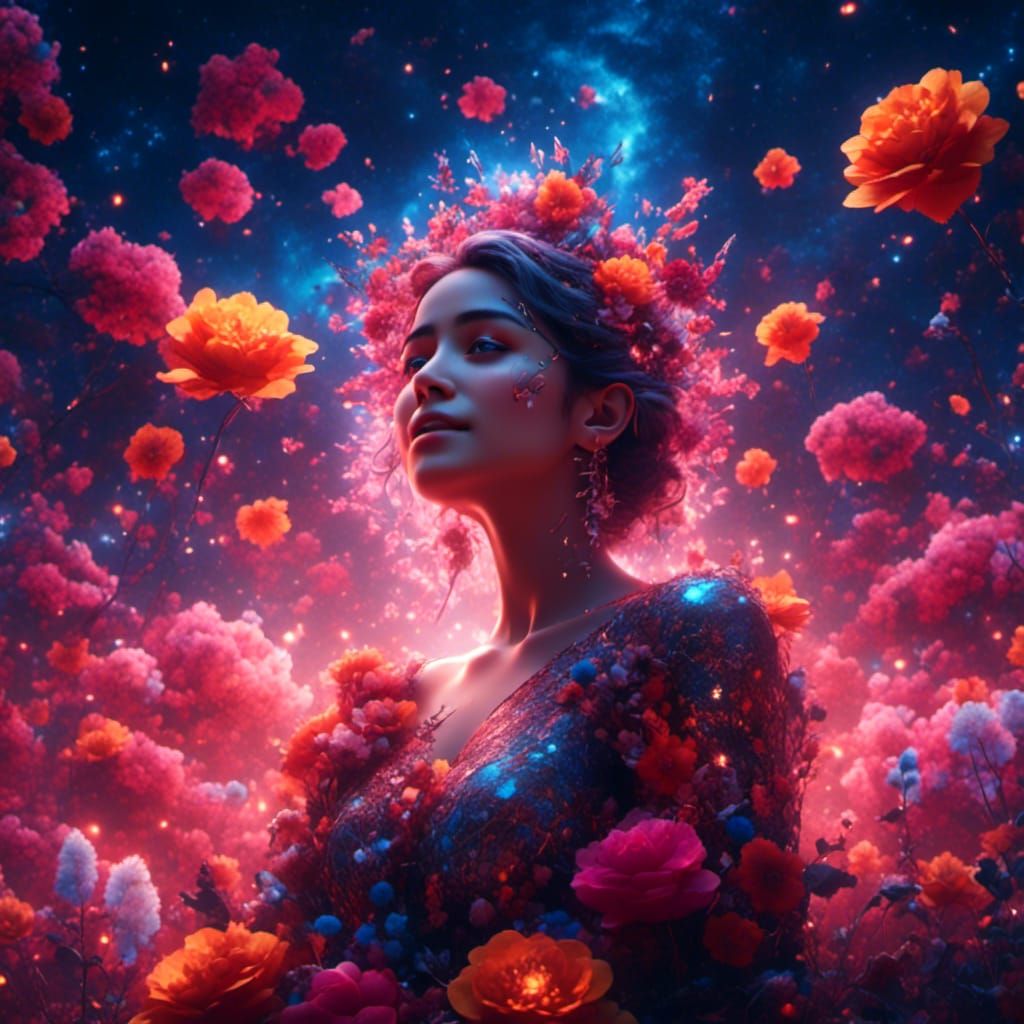 Girl with Flower in Detailed Fantasy Art