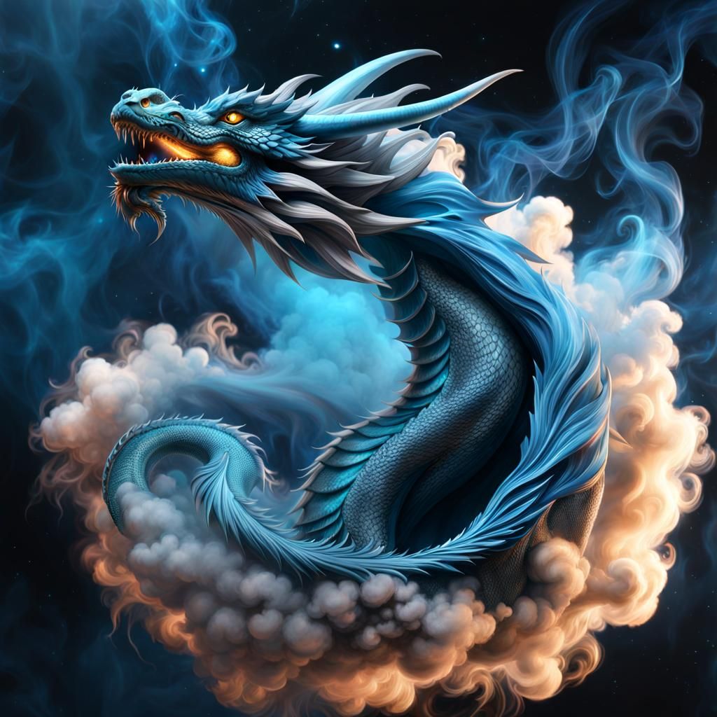 Fantasy Smoke Dragon in Dreamy Galaxy Nebula