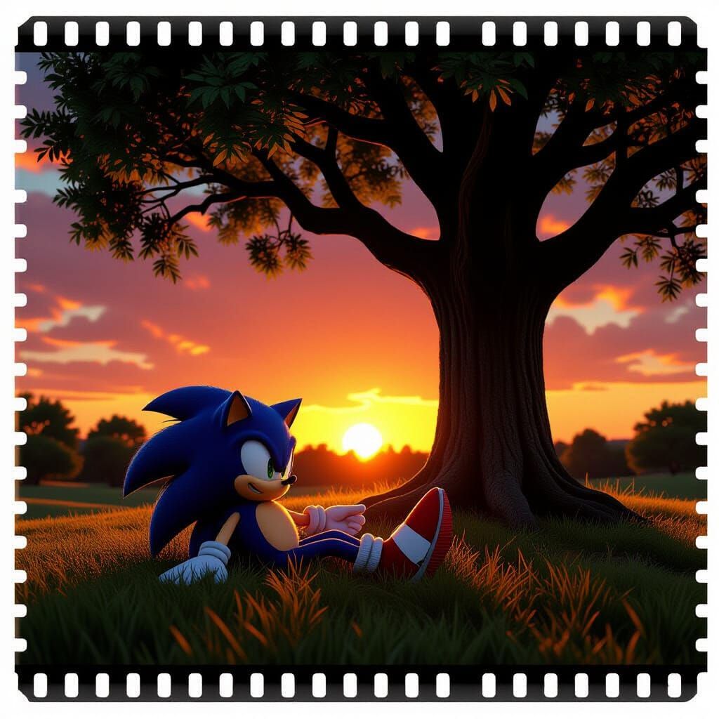 Sonic The Hedgehog Relaxing At Sunset