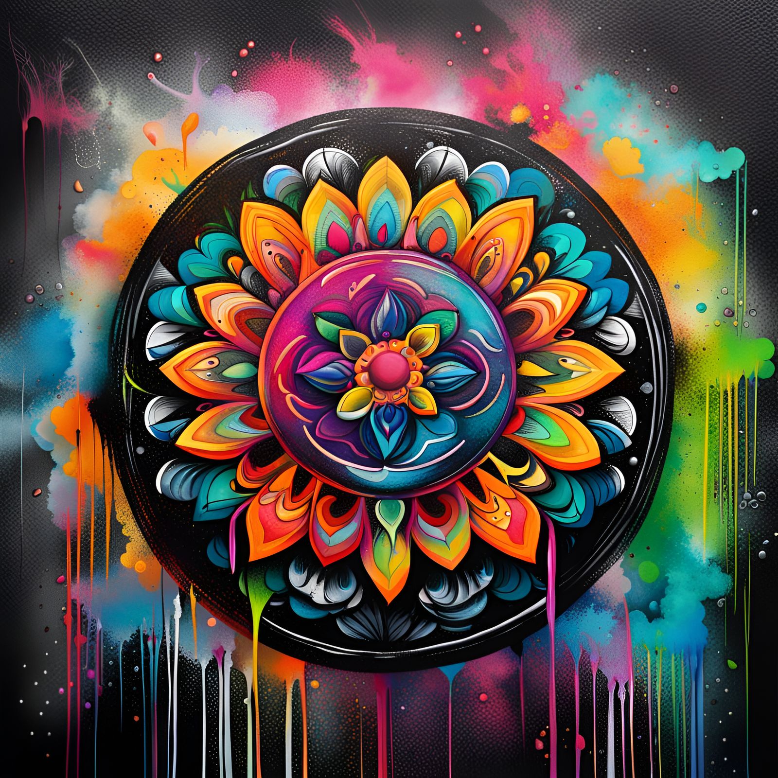 Colorful Graffiti Mandala in Street Art Style