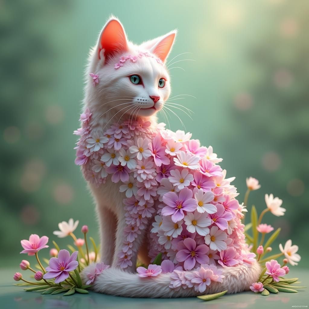 Floral Cat in Fantasy Illustration Style