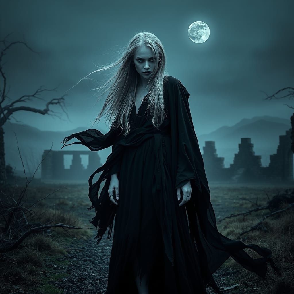 Banshee Portrait in Ruined Irish Landscape