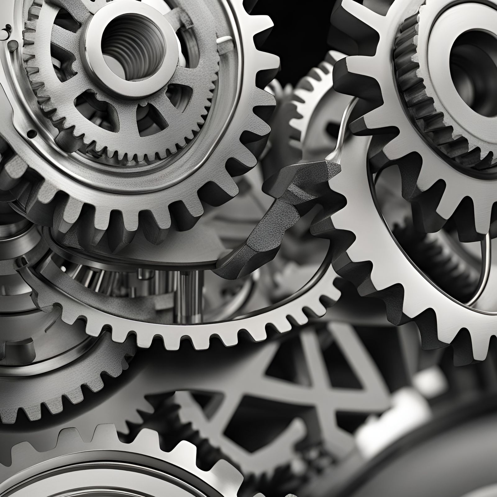 Gears in Minimalist Impressionism Style, Black and White