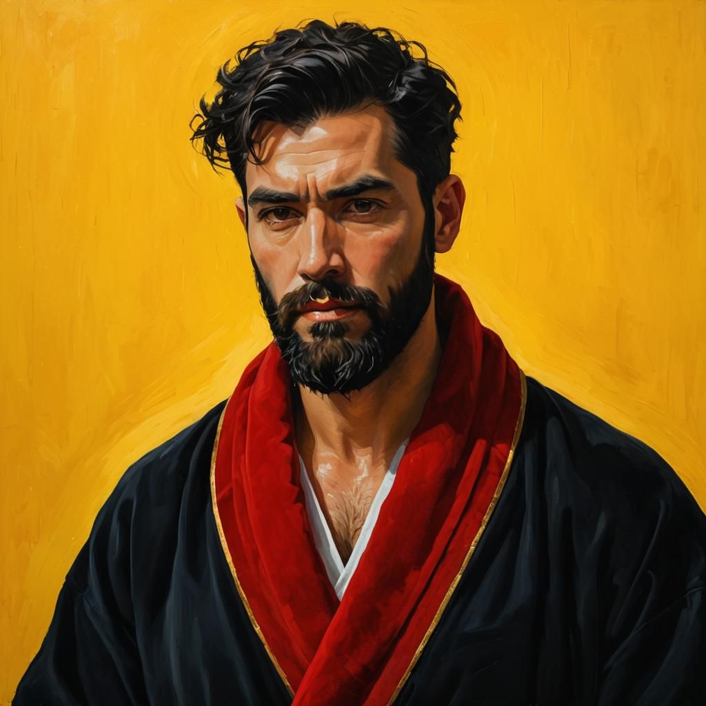 Neo-Impressionist Portrait of Man in Velvet Robe