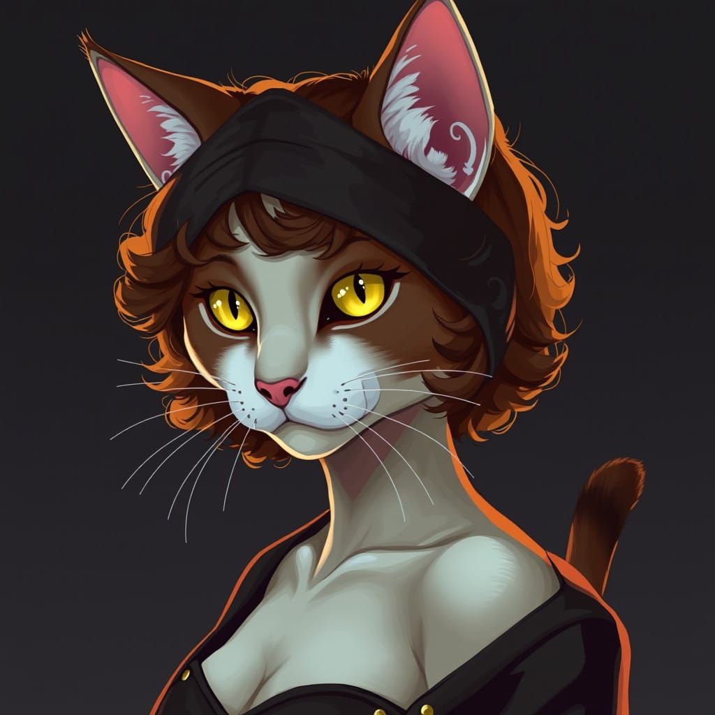Brown Catgirl in Cyberpunk Style