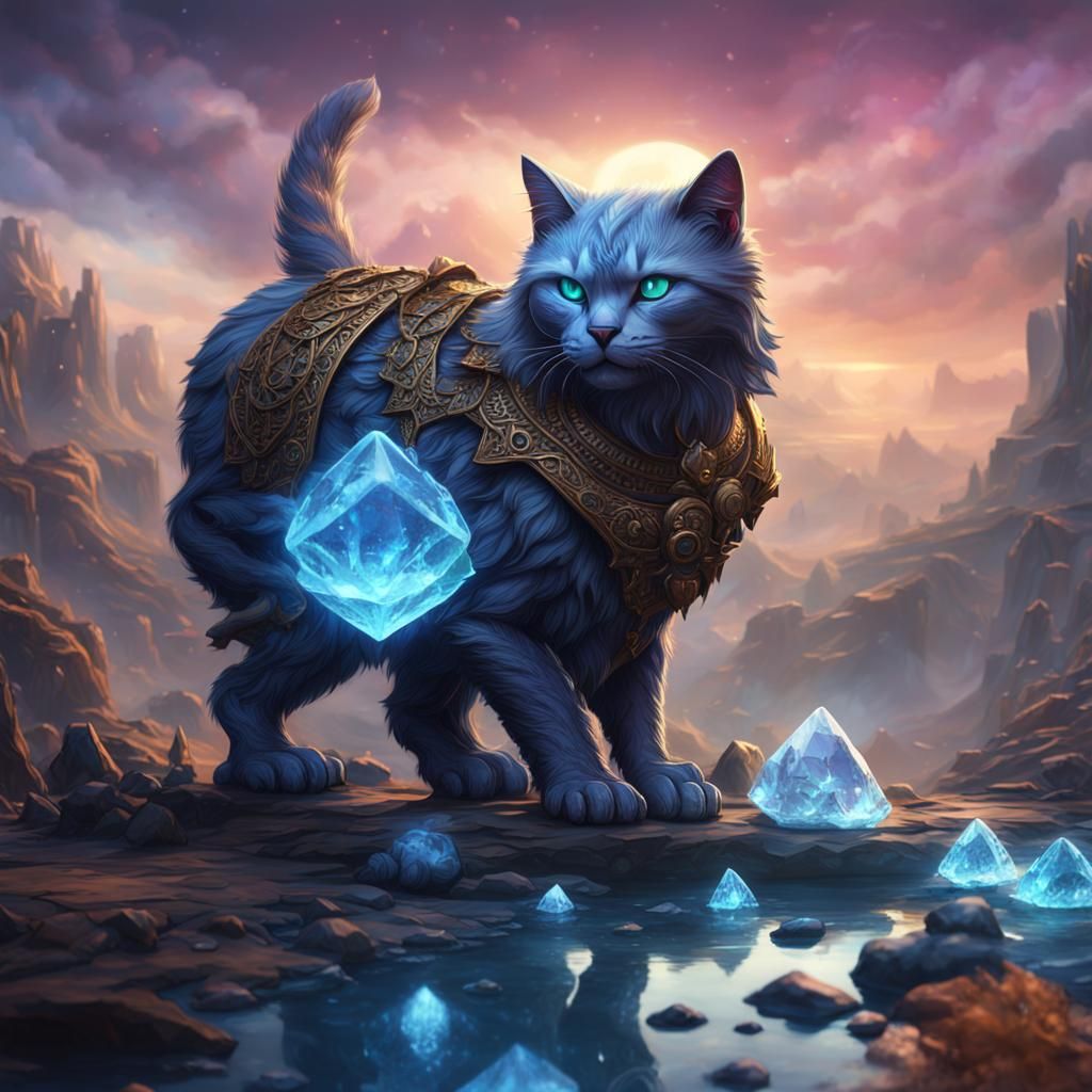 Ancient Crystal Cat: Detailed Fantasy Concept Art