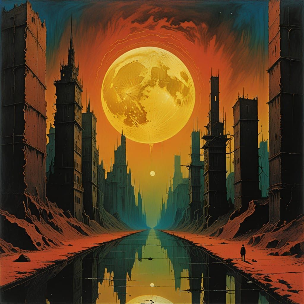 Surreal Metropolis Melts Under Ethereal Moonlight in Vibrant...