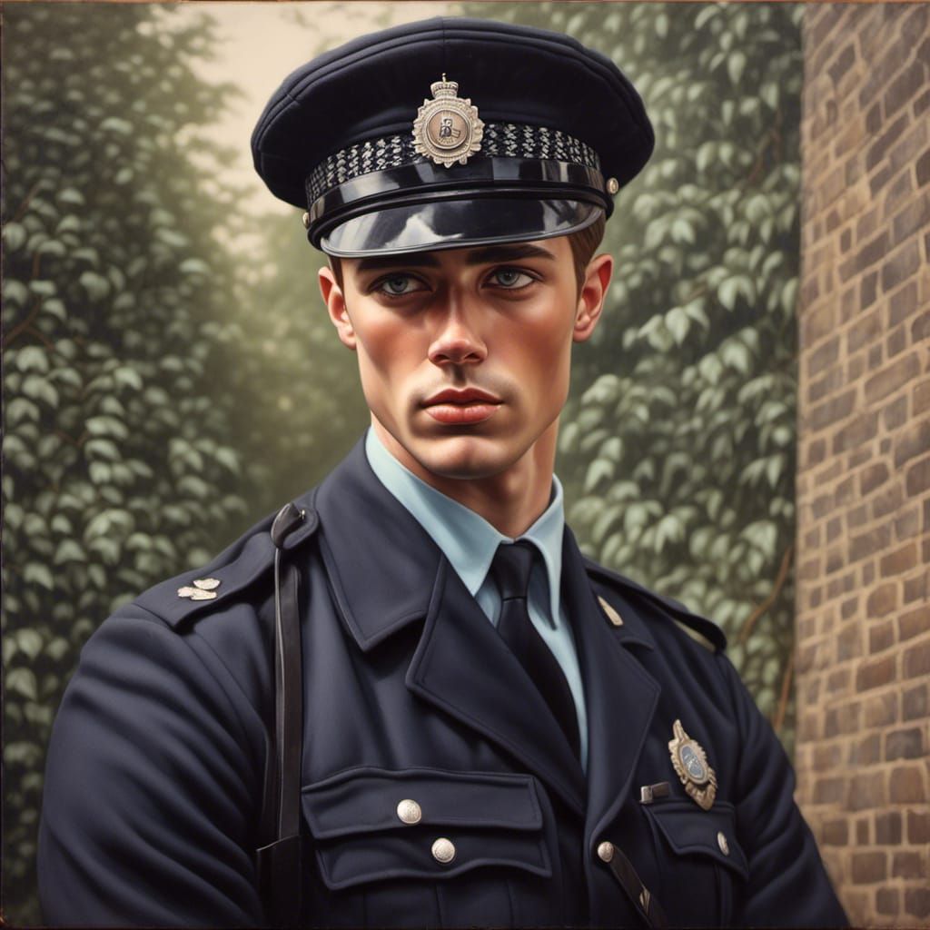 Handsome Young Man as 1960s British Policeman