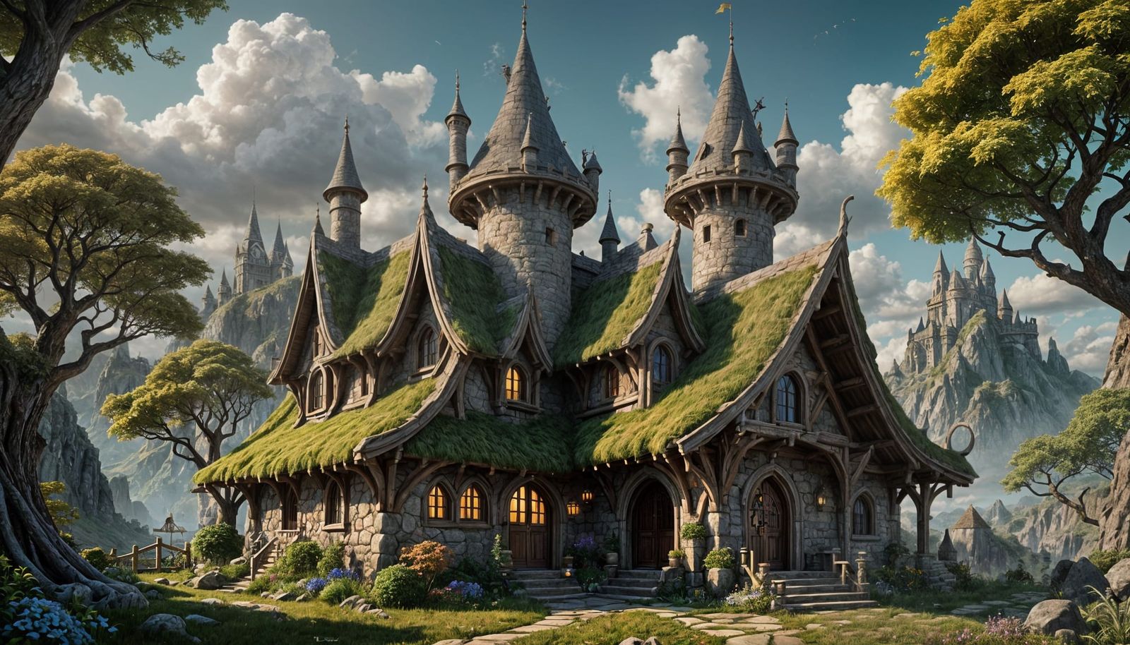 Elven Cottage with Curvy Roof, Fantasy Concept Art