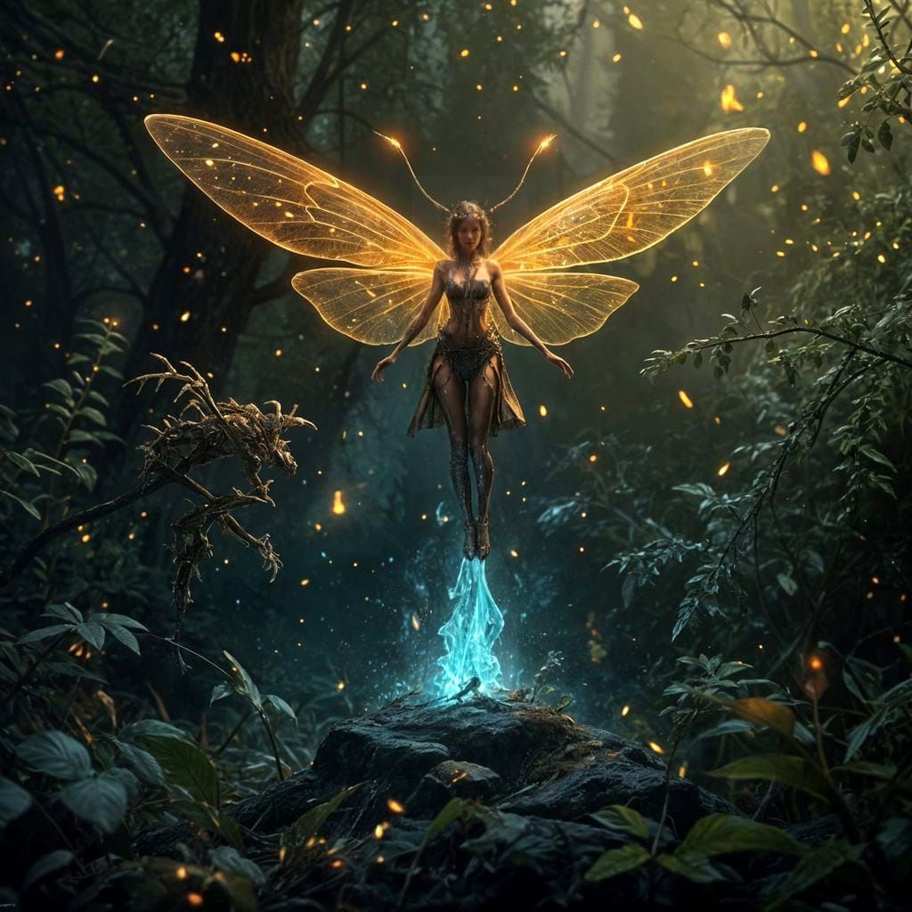 Mystical Firefly Lord Soars Amidst Swirling Flames