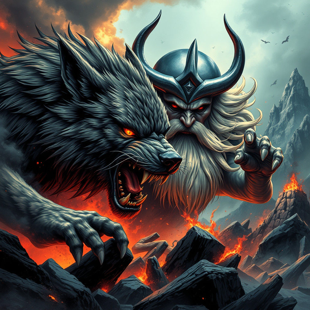 Fenrir and Odin Clash in Apocalyptic Battle