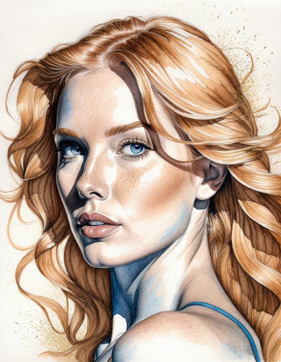 Statuesque Woman in Colored Pencil Drawing