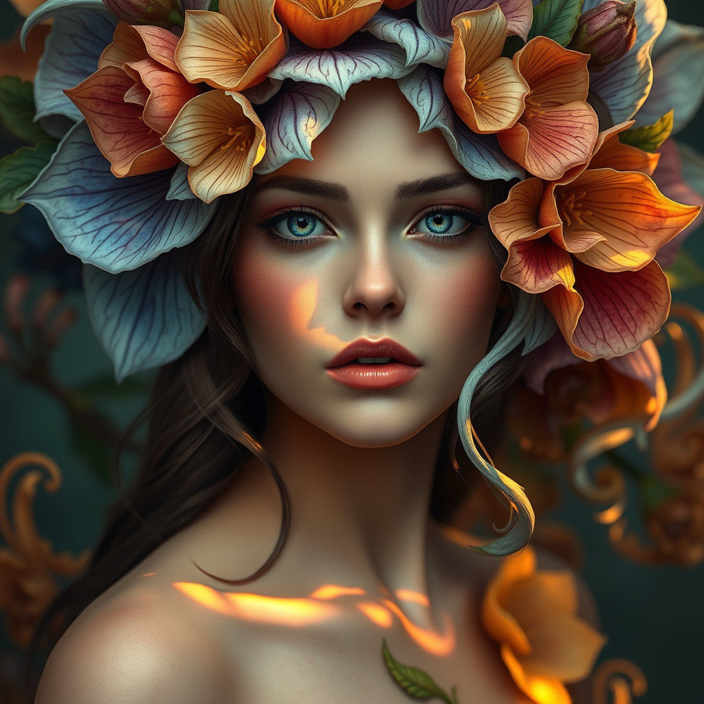 Fantasy Flower Maiden Portrait in 8K